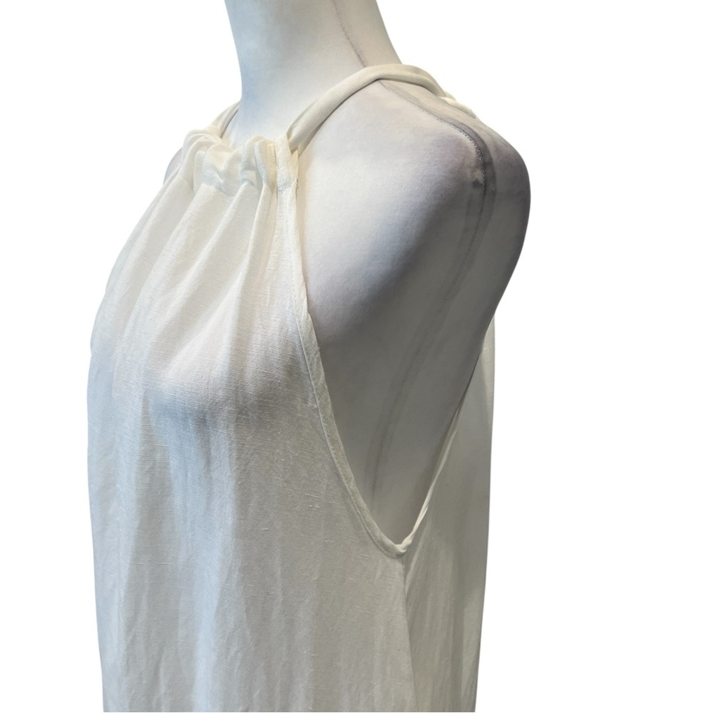 Elan High Neck Tiered Halter Maxi Dress White Linen Blend Relaxed Flowy Fit NWT - Picture 10 of 15